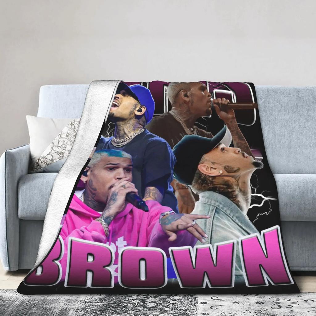 Chris Brown Super Warme Plüschdecke für Mädchen Jungen Lustige Flanelldecke für Couch Sofa Bett Weiche Bettwäsche Überwurfbezug