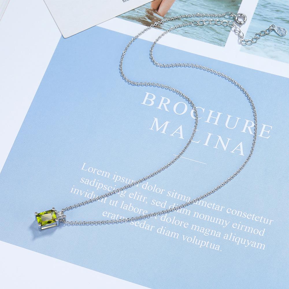 925 Sterling Silver Simple Multi-color Rectangular Zircon Pendant Necklace Anniversary Birthday Wedding Party Gift