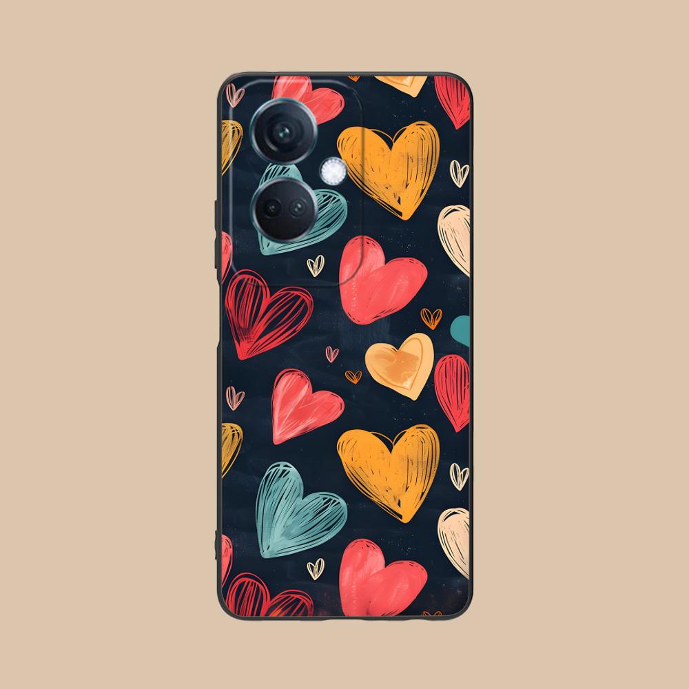 Y2K Glowing Hearts Mobile Phone Case for OPPO Reno 14 13 12 11 10 9 8 7 6 5 F T Pro 5G Colorful Printing Cover Smartphone Luxury