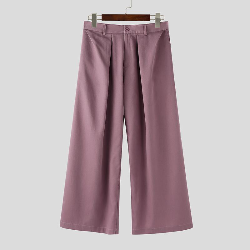 

INCERUN Men Zip-up High Waist Pleating Casual Long Wide Legs Pants Trousers 5XL камео розовый