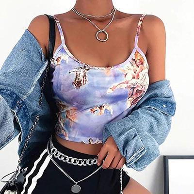 סקסית Slim Sling Angel הדפס קיץ קמיצה לנשים סקסית Streetwear קצר קצוץ טבור חזייה העליון