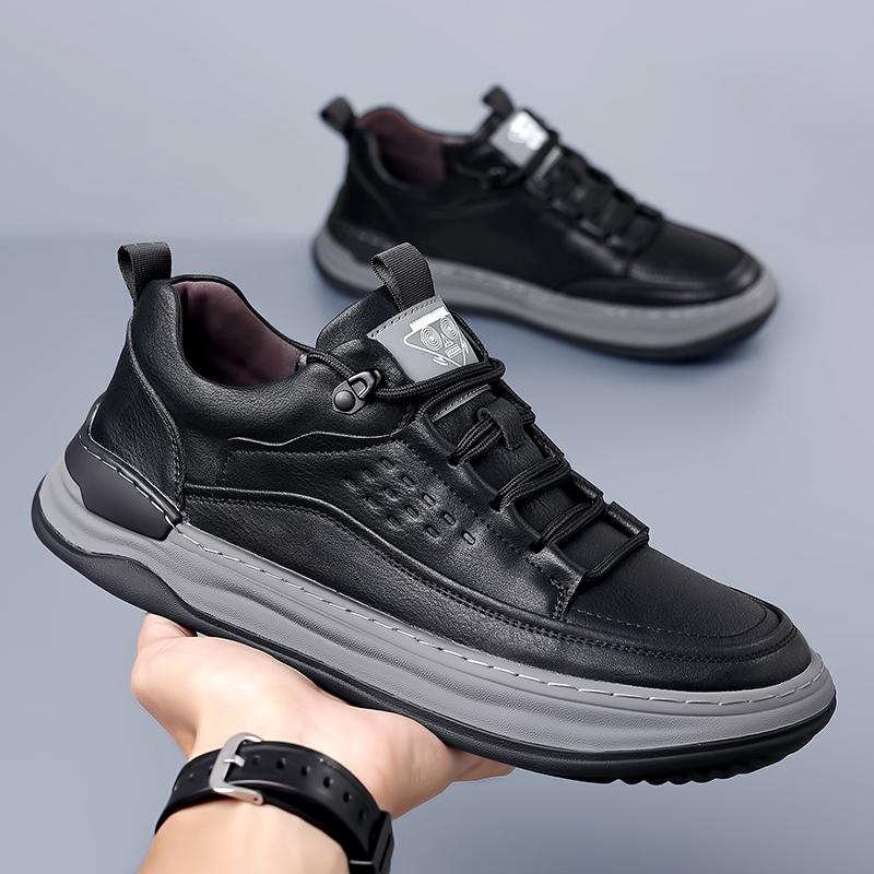 2024New Men Luxury Brand Vulcanized Shoes Trendy Walking Sneakers Breathable Casual Genuine Leather Shoe Flat Bottom Trendy Shoe