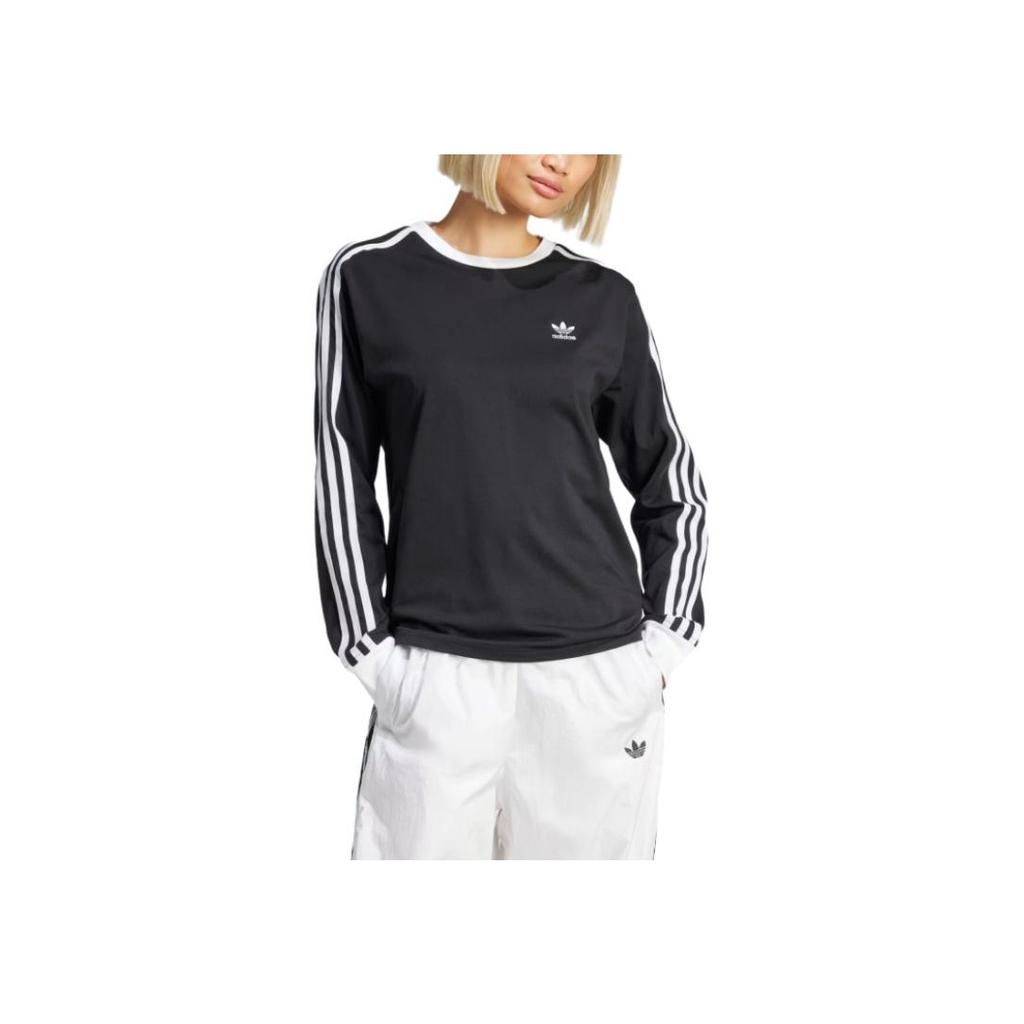 adidas Originals Striped Crew Neck Long Sleeve T-Shirt Women Tops Black JC5774