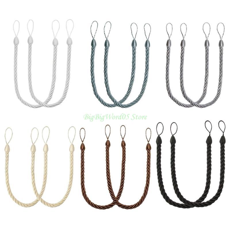 24TE 4Pack Elegant Bohos Styles Cotton Rope Curtain Tiebacks Soft Handwovens Decorative