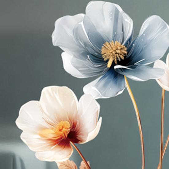 3D Flower Wall Stickers Removable Waterproof Floral Wall Decal Gold Blue White Peel