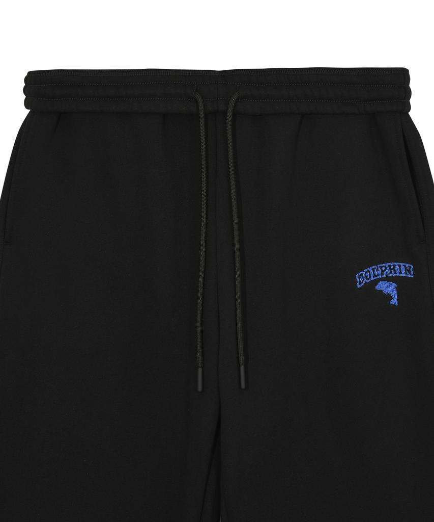 DOLPHIN WAVE APPAREL Dolphin Chain Embroidery Fleece-Lined Jogger Pants Black