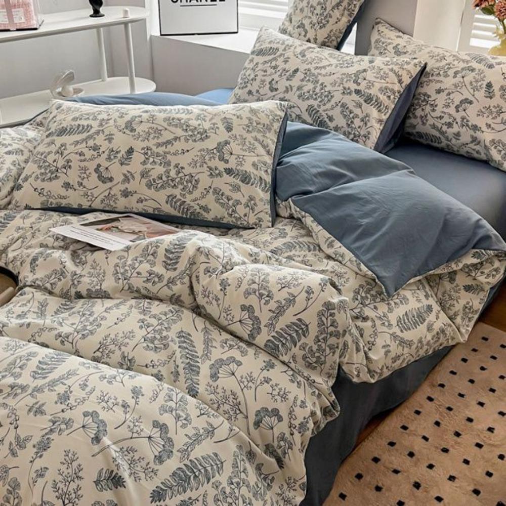 Washed Cotton and Linen Four-piece Set, Double-layer Yarn Quilt Cover, Bed Sheet, Dormitory Three-piece Set, Bedding