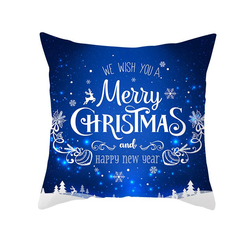 Christmas Pillow Case Elk Print Peach Skin Sofa Pillow Dark Blue Snowflake Scenery Home Pillow