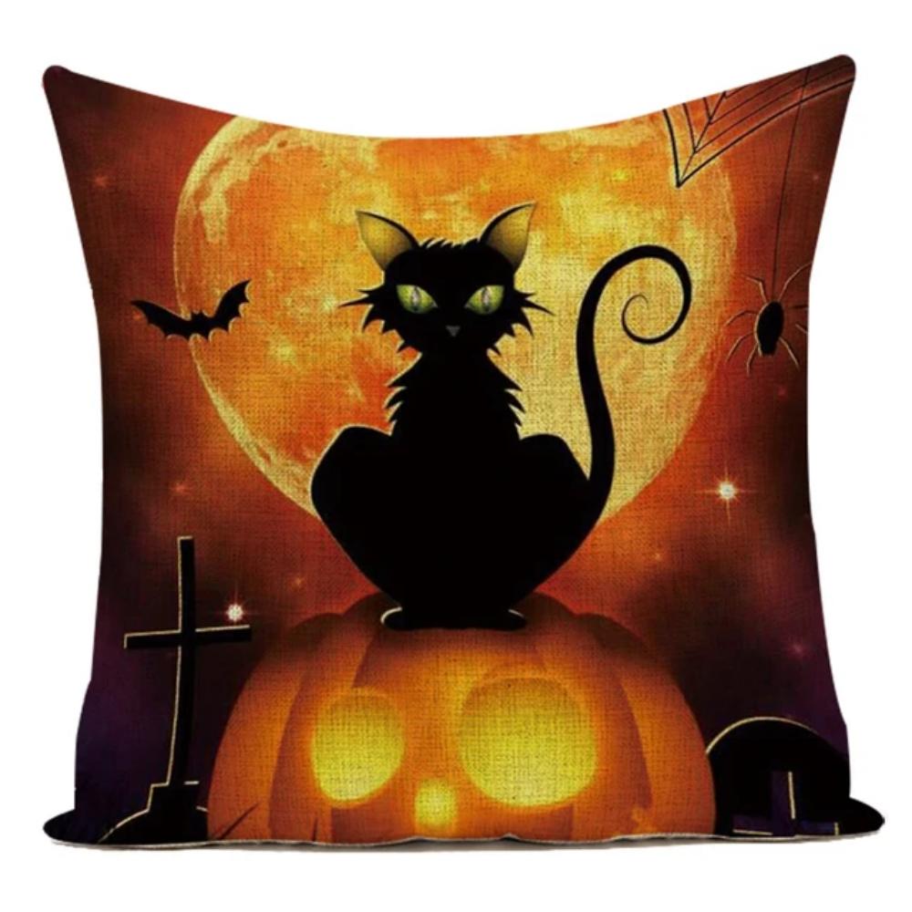Retro Halloween Pillow Cover Vintage Illustration Witch Pumpkin Black Cat Cushion Case Home Decor Throw Pillowcase for Sofa Bed