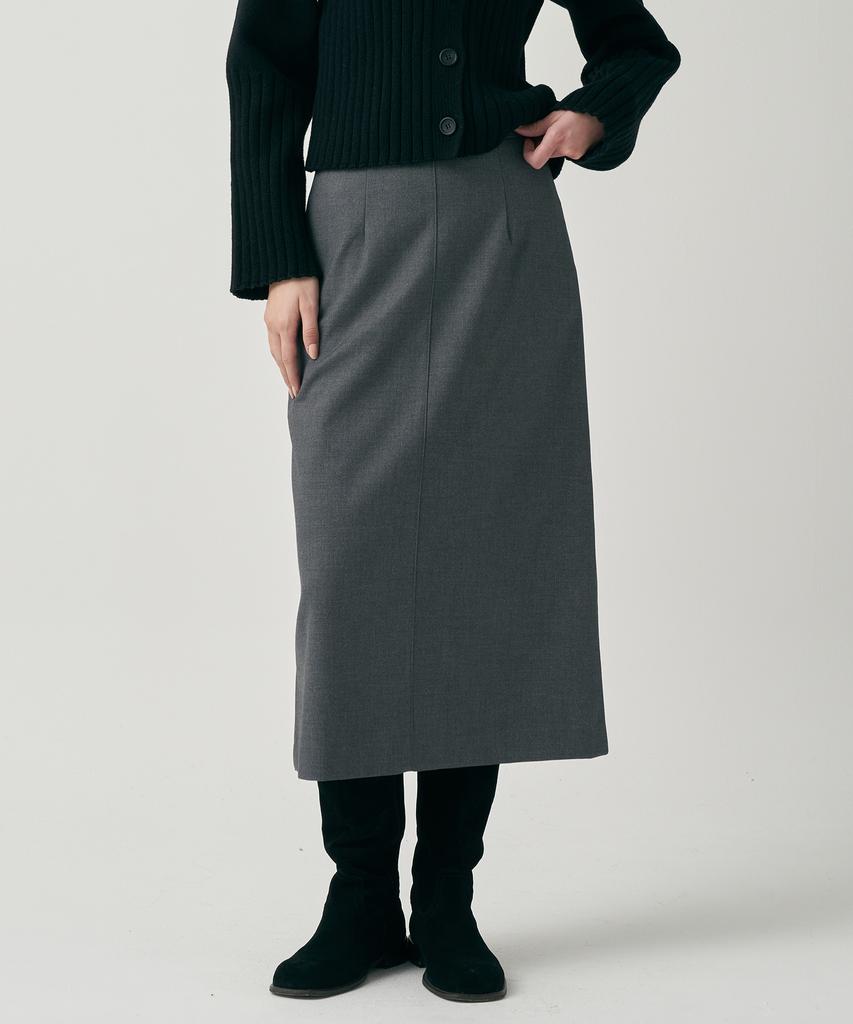 Mot Autumn Wool Basic Slit Skirt - Gray