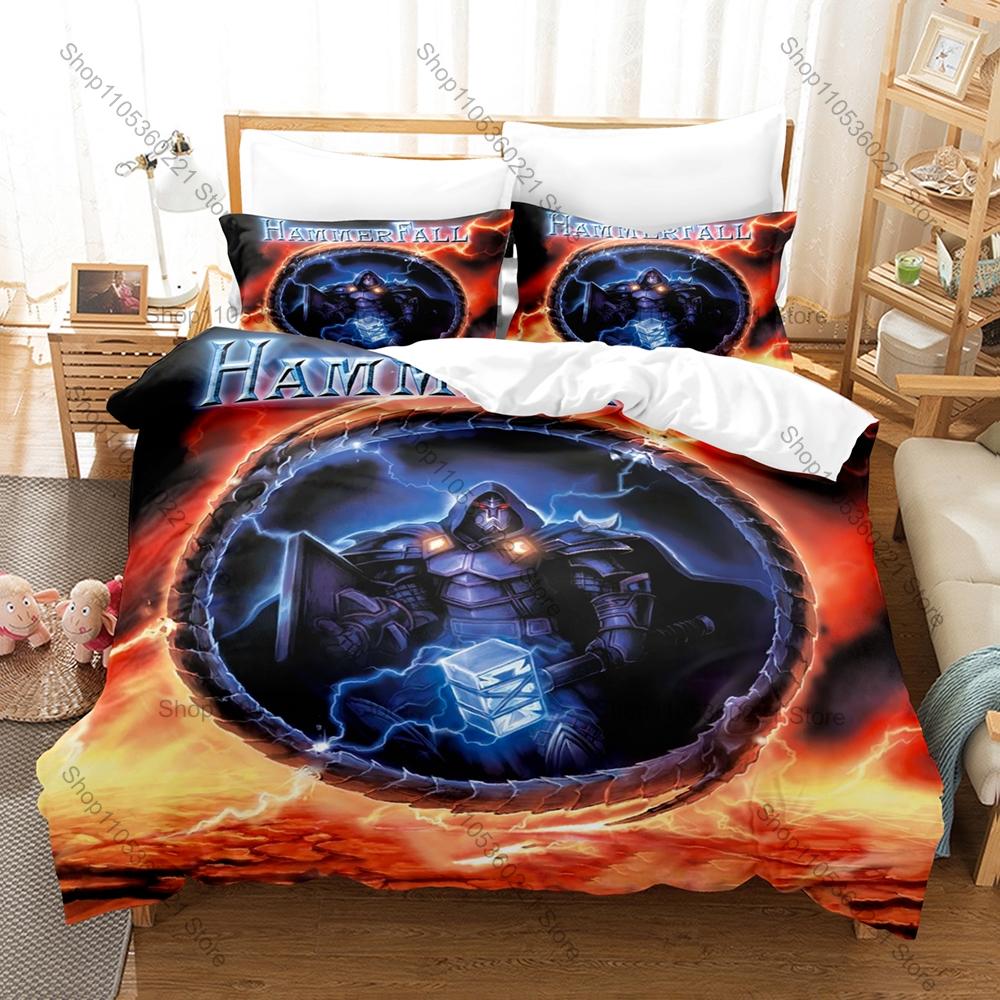 Cooles HammerFall Bettwäsche-Set Bettbezug + 2 Kissenbezüge Schwedischer Power Metal Hector Ritter Hammer Mittelalter Fantasy Schlafzimmer Dekor