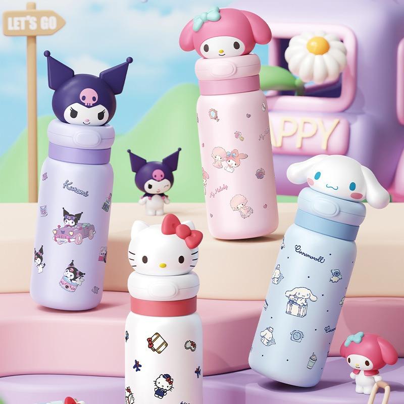 Sanrio Thermos Cup 400ml stainless Steel Cartoon Straw Cups with Lifting Rope Hello Kitty My Melody Portable Kids Water Bottle