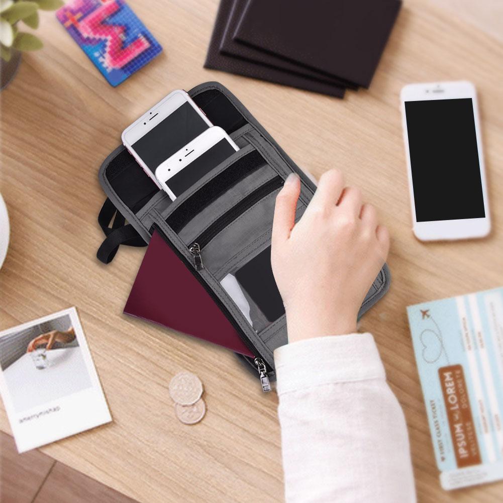 Gray Multi Function Travel Passport Cover Neck Bag Protector Wallet ID Nylon Holder Pouch