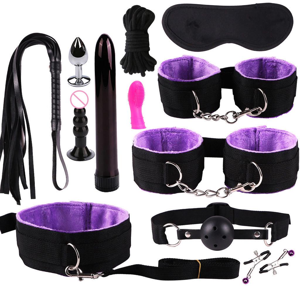 Plush Suit Whip Mask Handcuffs Vibrator Bundled Binding Sexy Toy Set SM Game Kit