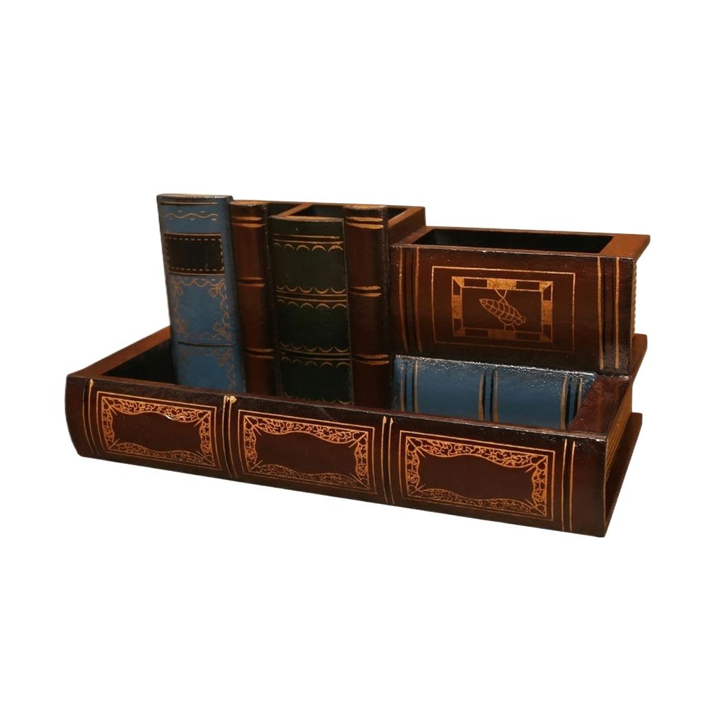 Vintage Pen Holder Organizer, Luxury Desktop Storage Box for Home Study Desk Decor Gift