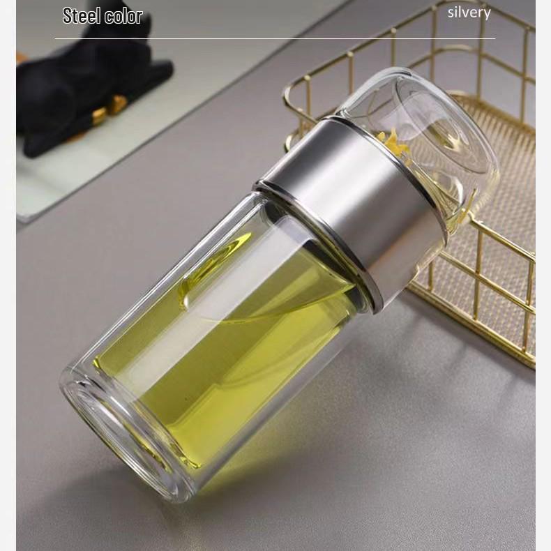 Women's Portable Tea Brewing Cup with Tea-Water Separation - Glass Tea Ceremony Gift, Office Mug with Printable Logo