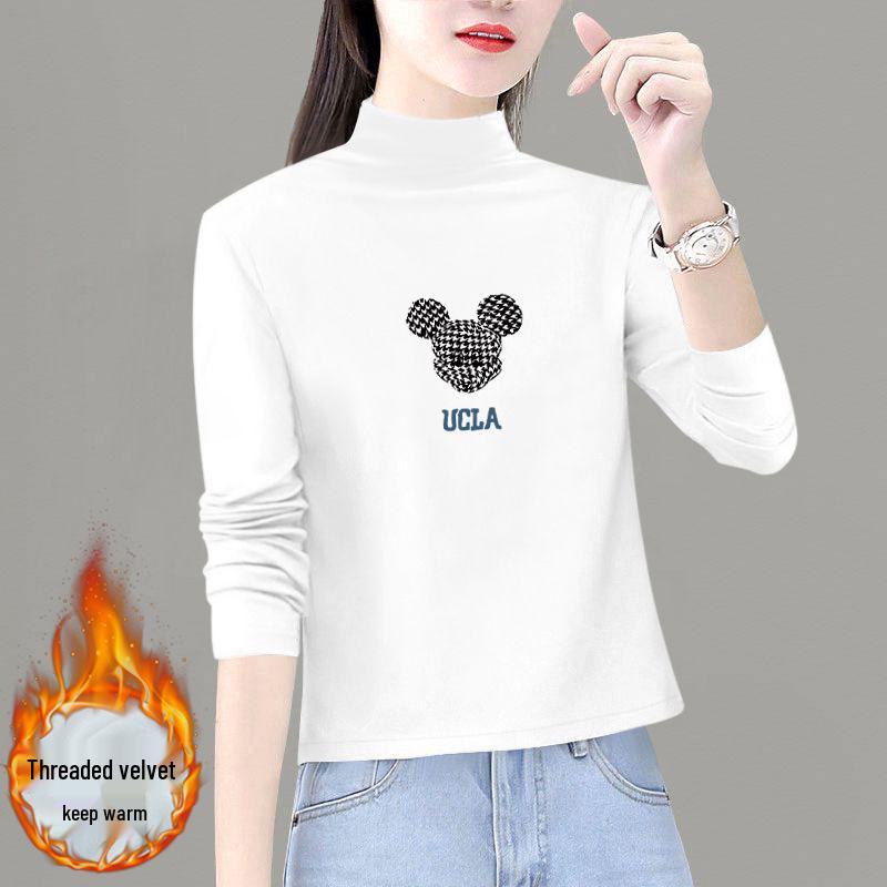 

Women s 2024 Autumn/Winter Slim Fit German Velvet Print Long Sleeve T-shirt with Half High Neck S (for 80-95 jin)