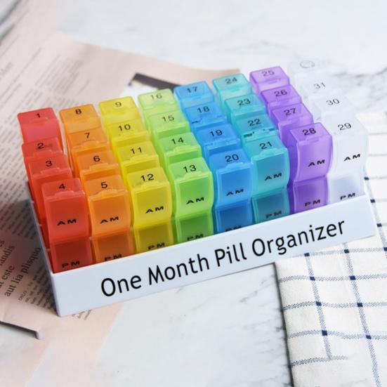 Monthly Pill Organizer 2 Times A Day Pill Box 31 Day One Month Travel Pill Container 32 Compartments AM PM Pill Case for Medication Supplements