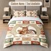 Set de așternut cu tematică Pădure de ciuperci, text sau nume personalizat, 3 piese: 1 cearșaf plat și 2 fețe de pernă, așternut de casă personalizat