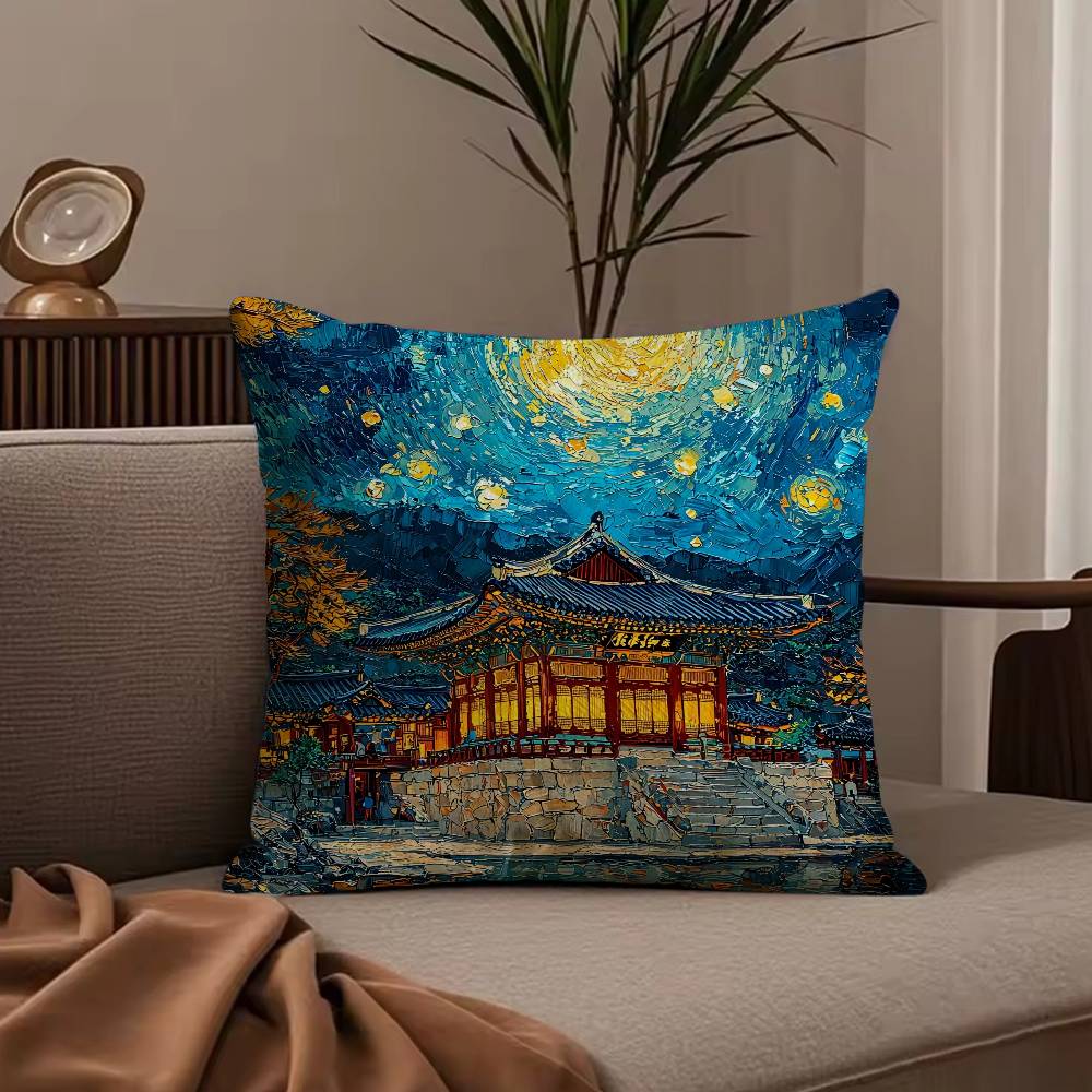 ART Korea Foguo Temple Pillow Case Anti-dustmite Pillowcase Invisible zipper silky short plush Sofa cushion cover