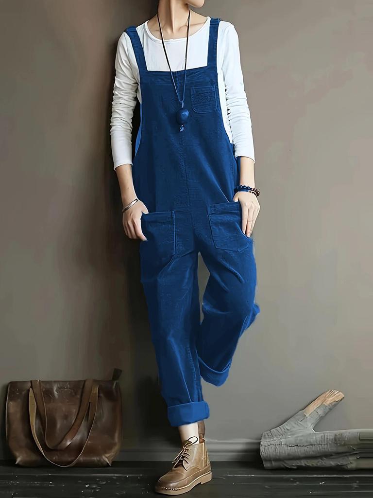 Spring Corduroy Solid Color Casual Long Overalls