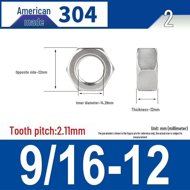 304 Edelstahl Grob- & Feingewinde Sechskantmutter für Zollschrauben (#4 bis 3/4)