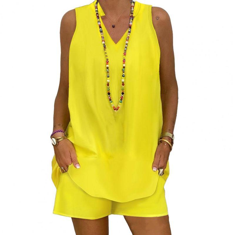 

Standing Collar Sleeveless Casual V-neck Tassel Sev Collar Women s Suit Yellow 2XL