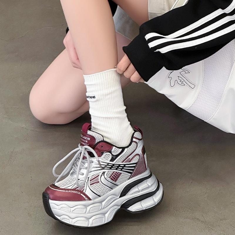 Small Muffin Platform Sneakers Women's 2025 Spring New 12CM Small Inner Height Increase Casual Dad Shoes