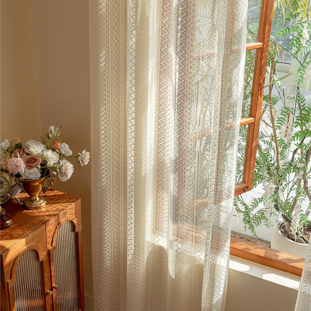 Lace Perforated Curtains Warp Knitted Lace Finished Curtains
