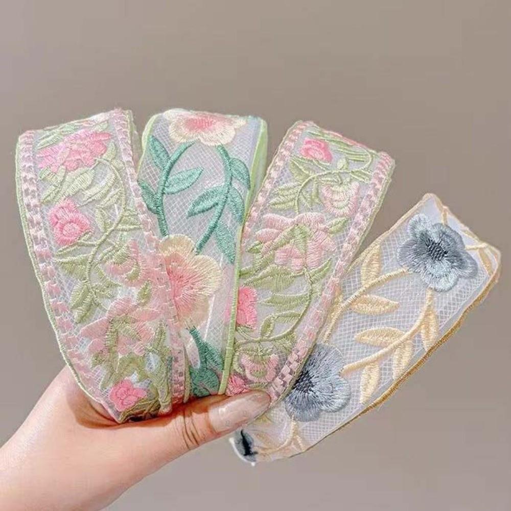 Lightweight Pastoral Hair Hoop Non-slip Wide Brim Hairband Embroidered Floral Headband  Spring