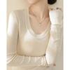 Solid color basic bottom top women's spring new U-neck slim-fitting long-sleeved T-shirt knitted sweater