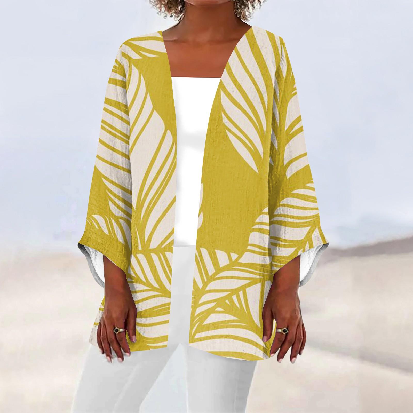 

Женская повседневная модная легкая куртка средней длины с принтом, кардиган M жёлтый