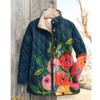 Women's Tropical Leaf Print Quilted Jacket Stand Collar Button Down Contrast Trim Casual Coat