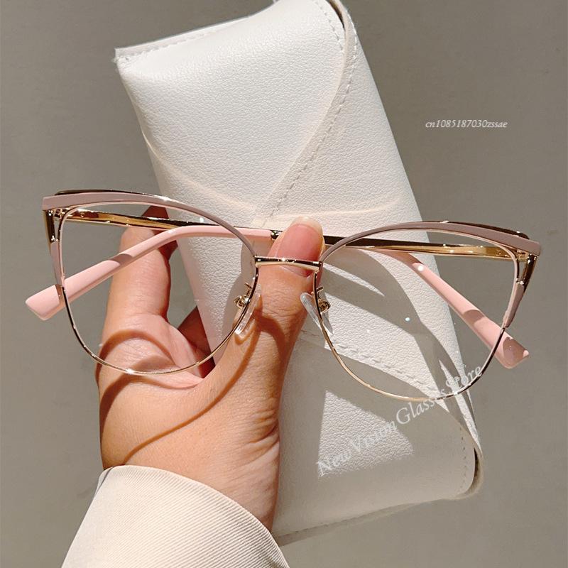 New Minimalist Metal Anti Blue Light Glasses For Women Fashion Cat Eye Glasses Business Computer Goggles