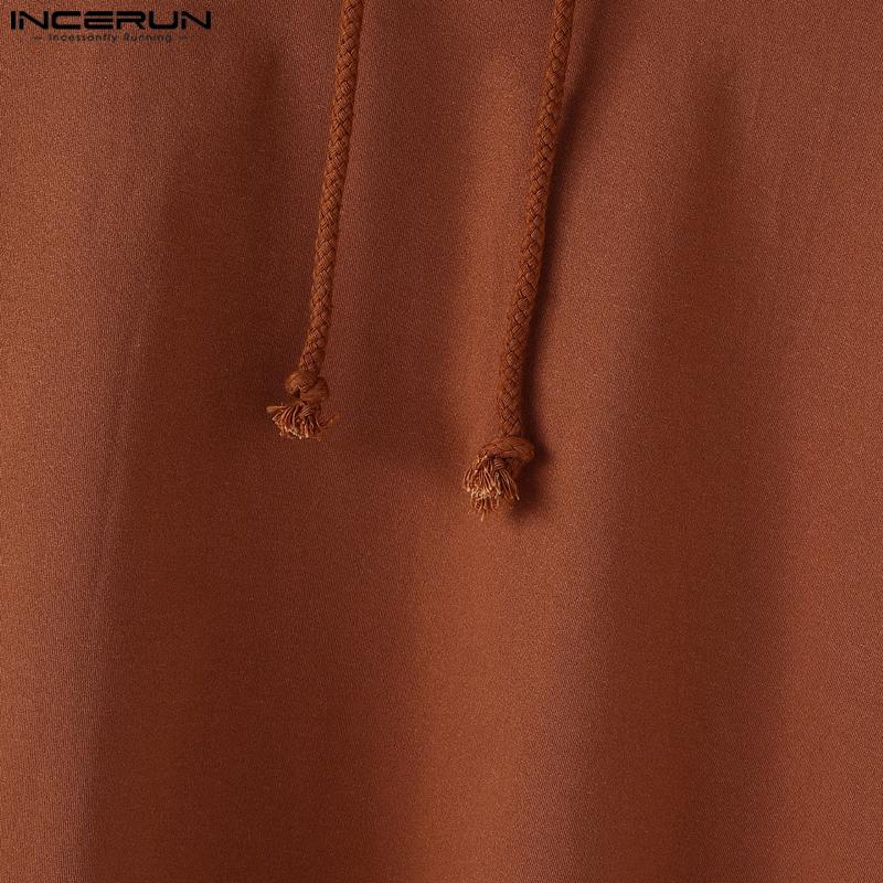 INCERUN Summer Men Drawstring Neck Short Sleeves Casual Fitted Tee Tops