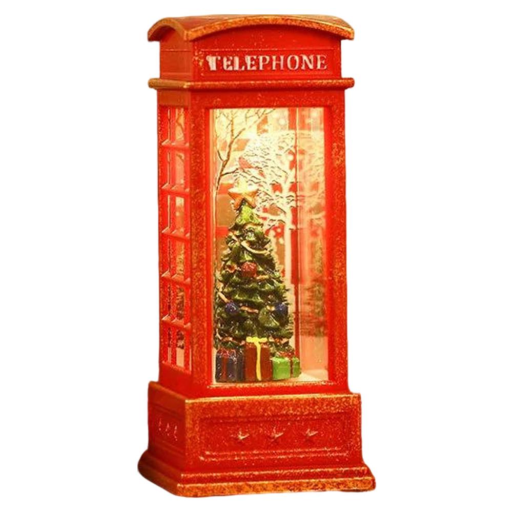 

Christmas Phone Booth Snow Globes Decoration with Santa Claus, Snowman & Tree - Red Retro Telephone Booth Ornament With Light