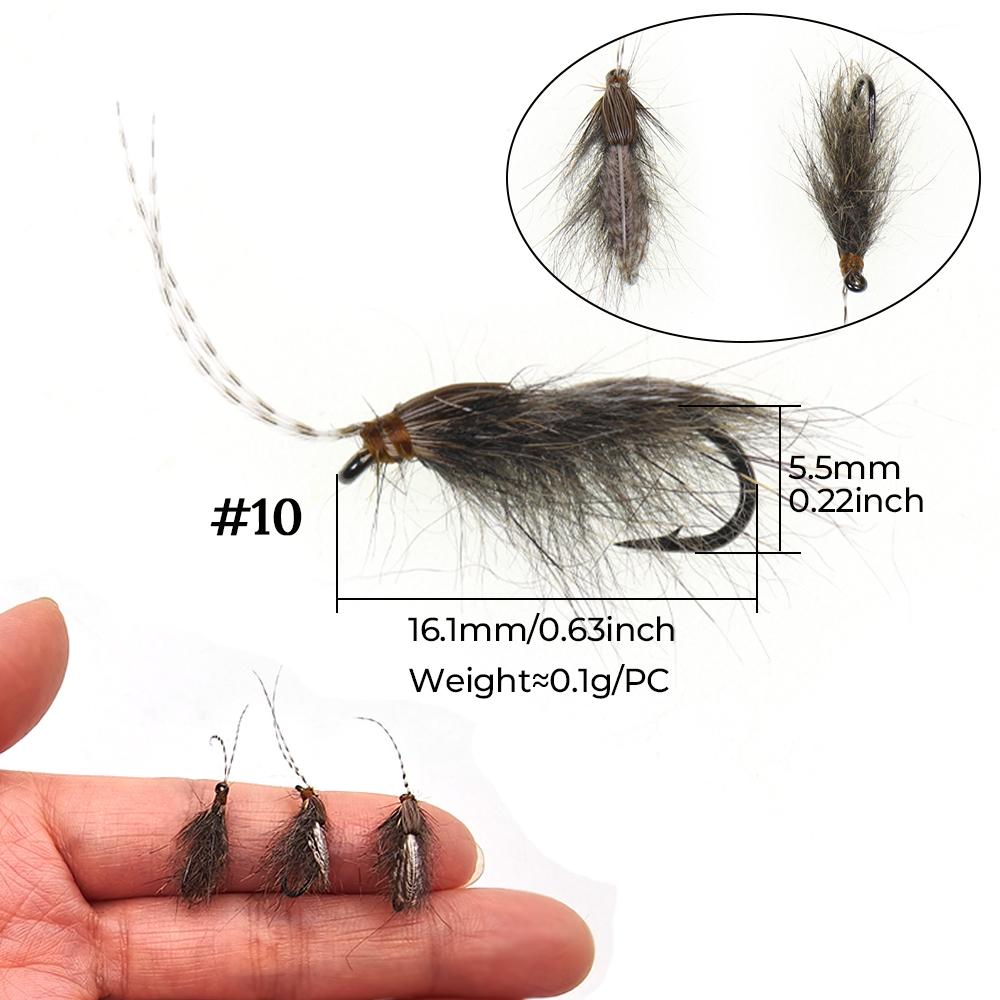 5/10 Stück Elchhaar Köcherfliege Trockenfliege, Realistische Erwachsene Köcherfliege Schwimmende Angelköder mit Antennen, Forellenangel Fliege für Süßwasser