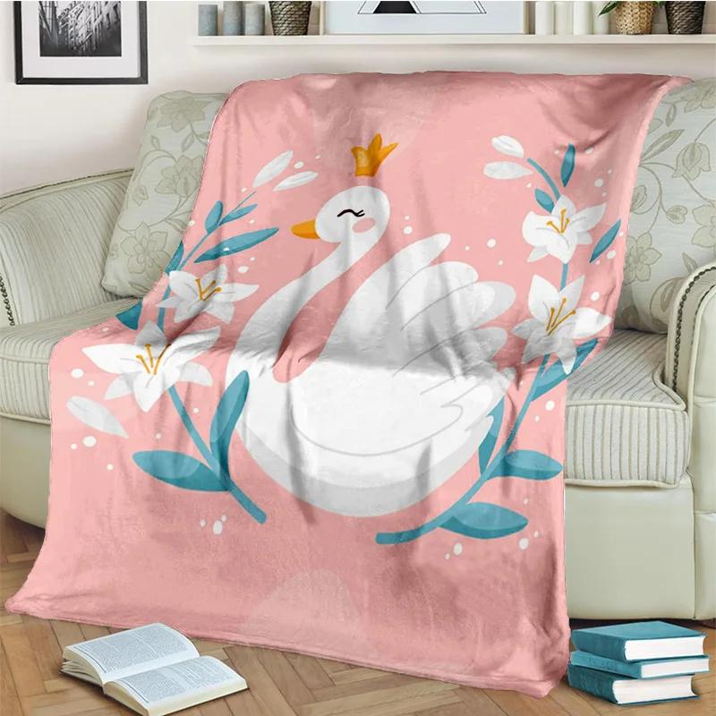 3D Cute Swan Princess Cartoon Cygnus Blanket,Soft Throw Blanket for Home Bedroom Bed Sofa Picnic Travel Office Cover Blanket Kid