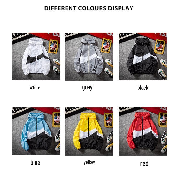 Men's Lightweight Summer Patchwork Hooded Jacket - Breathable, Casual, Color Block, Sun Protection, Ideal for Fishing