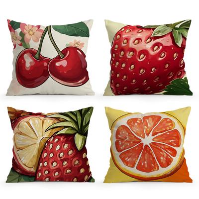 4 Stück/Set Kissen mit Fruchtmotiv Kissenbezug Polyester Kissenhülle Dekokissen Kissenbezug Haus Auto Sofa Dekor