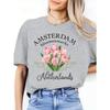 Rosa Tulpanmönstrad T-shirt, Amsterdam T-shirt, Resesouvenirer Från Amsterdam, Nederländerna, Rosa Blommig T-shirt, T-shirt för Naturälskare,