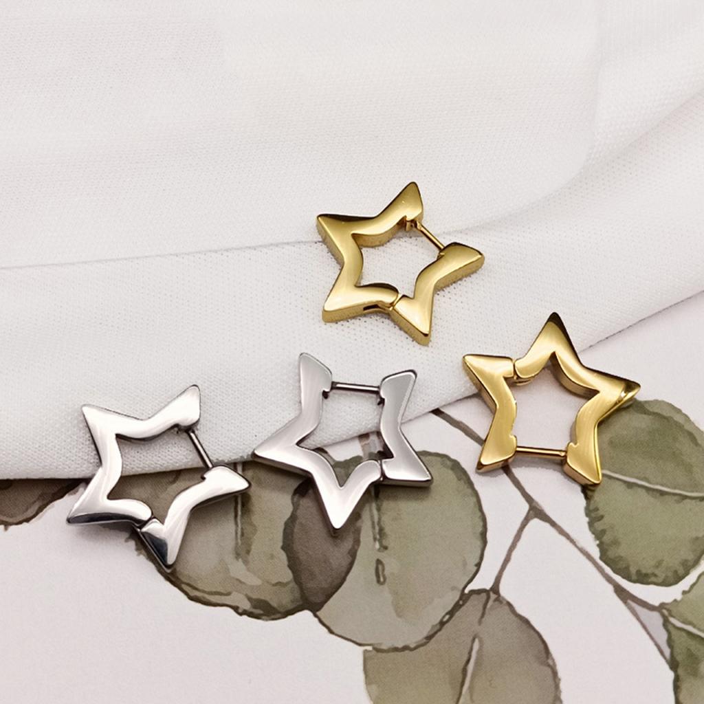 Sweet Cool Pentagram Star Hoop Earrings Fashion Geometry Piercing Earrings Jewelry Minimalist Small Stud Earrings Gift