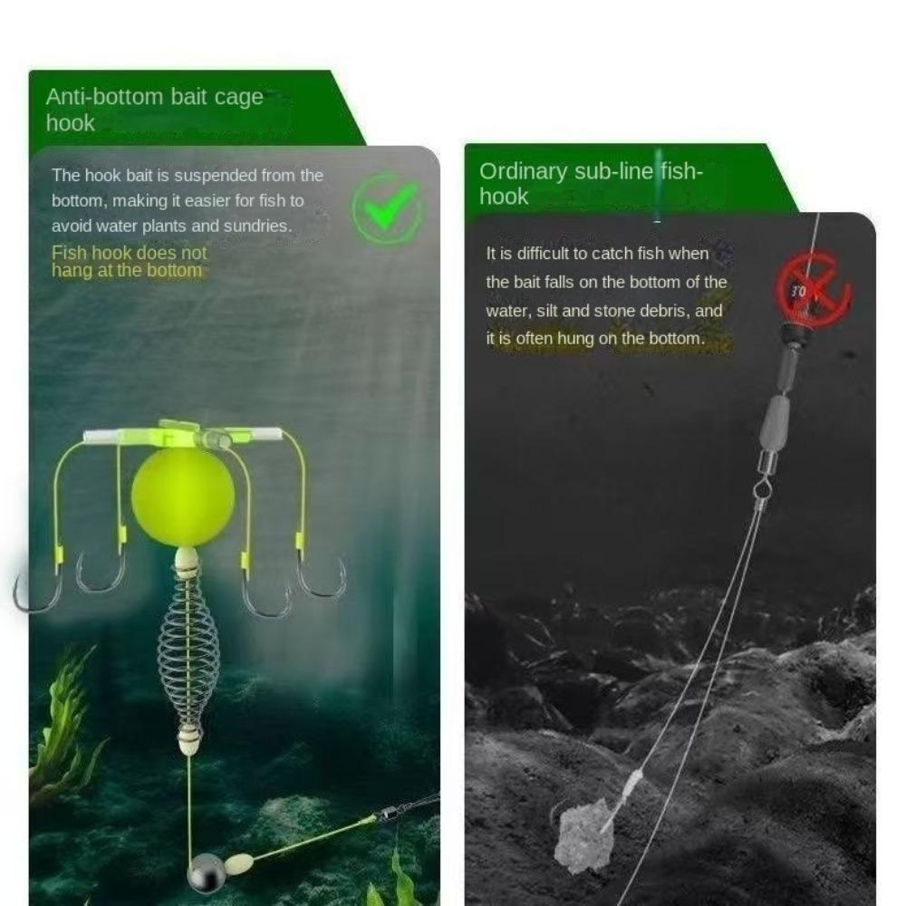 2025 String Hook Fishing Bait Cage Four Hook Carbon Steel Line Group Feeder Sinker Float Sharp Fishing Spring Bait Cage Sea