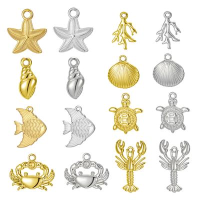 My Shape 5 Pcs Conch Starfish Coral Shell Charms Necklace Bracelet Summer Beach Stainless Steel Pendants for DIY Jewelry Making