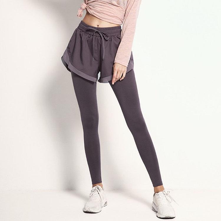 Breathable Sweat-Absorbent Faux Two-Piece Fitness Leggings for Yoga and Running