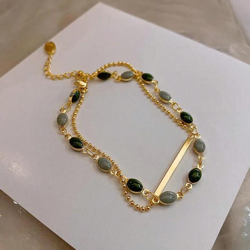 1pc Vintage Double Layer Bracelet, Simple Green Bracelet, Delicate Elegant Fine Jewelry, The Perfect Gift for Couple/Women