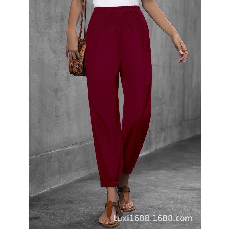 YYFS Women's Fashion Casual Solid Color Print High Waist Trousers Pants & Capris