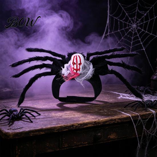Pet Party Supplies for Dogs Spider Costume, Halloween Cat Outfit with Skull Face, Black Funny Apparel Holiday Cats Cosplay Photo Props Easy