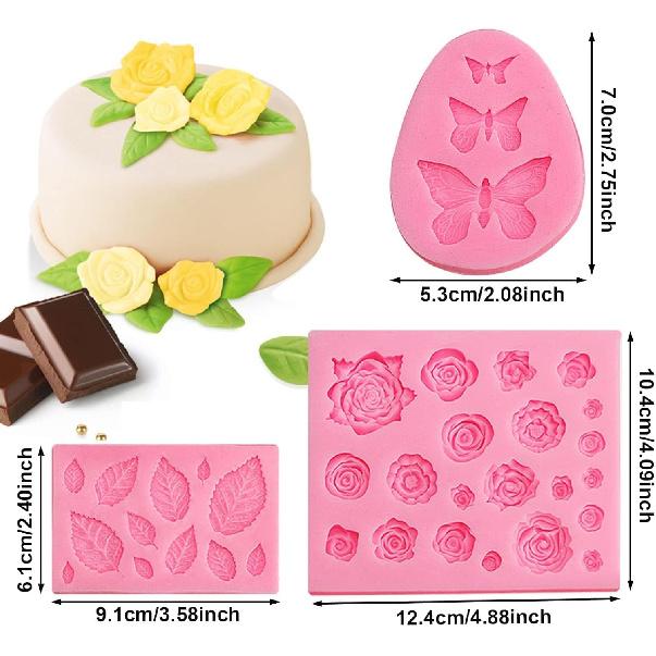 Rose Flower Silicone Mold Leaves Candy Mold Butterfly Silicone Molds Sugarcraft Candy Chocolate Molds for Chocolate Fondant Sugarcraft Clay Candy