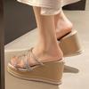 Fashion Shiny Crystal Wedge Heel Sandals for Women 2025 Summer Chunky Platform Slippers Woman Fashion Thick Bottom Party Sandalias Mujer
